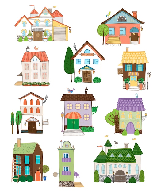 Free vector assorted cute houses collection