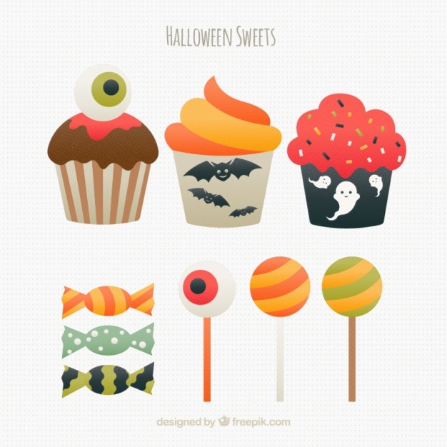 Free vector assorted muffins and halloween candies