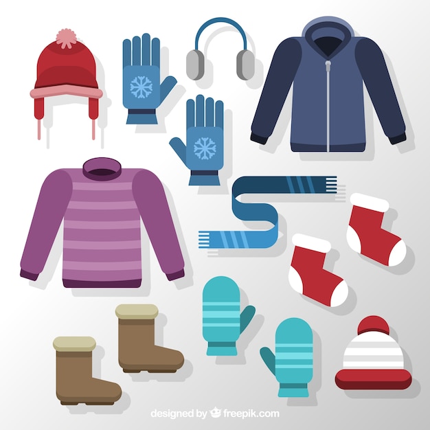 Free vector assortment of basic winter clothing in flat design