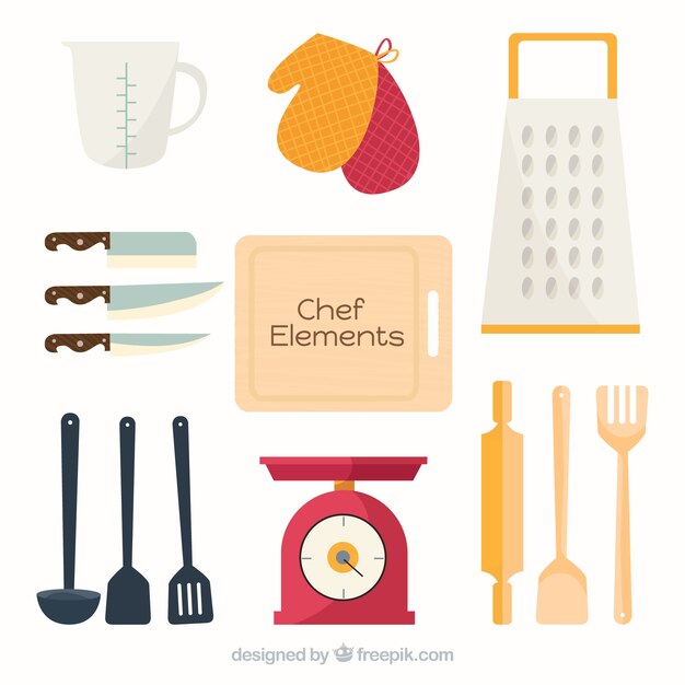 Assortment of chef elements in flat design