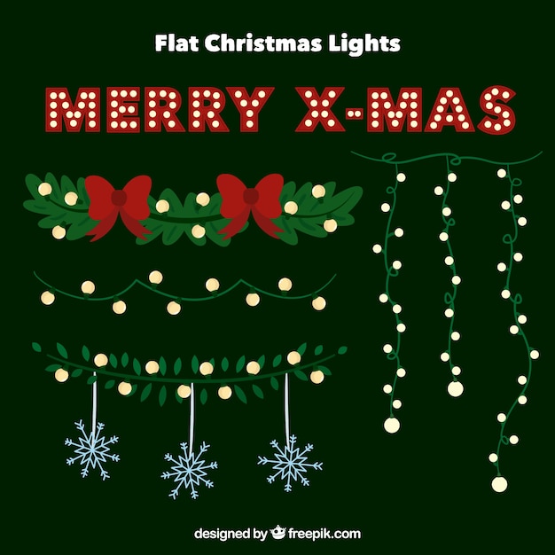 Assortment of christmas lights with floral elements and snowflakes