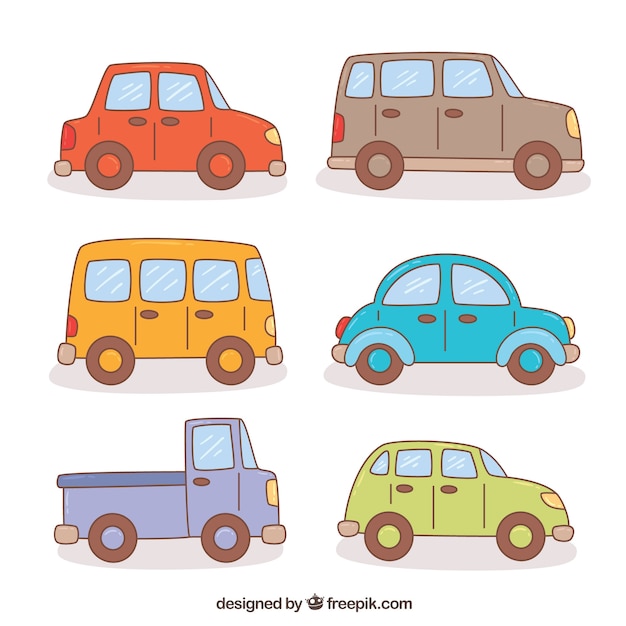 Assortment of colored cartoon vehicles