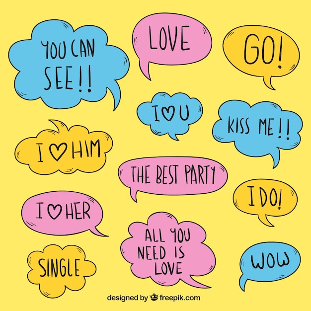 Free vector assortment of colored dialogue balloons with romantic messages