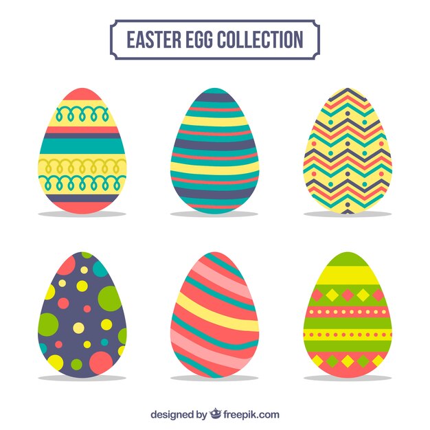 Assortment of colorful easter eggs in flat design