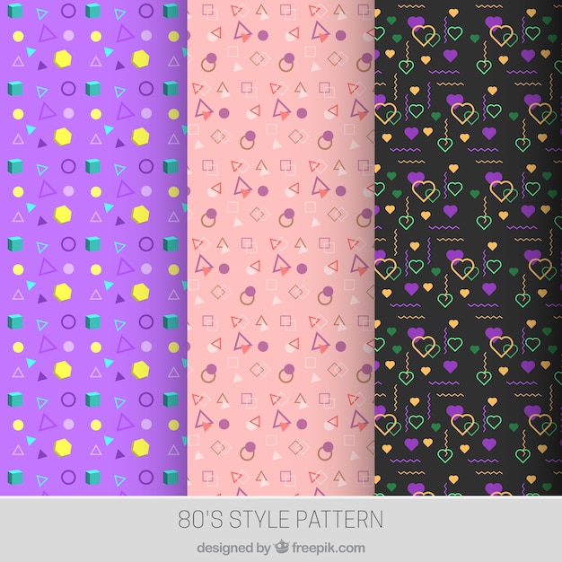 Free vector assortment of colorful patterns in 80s style