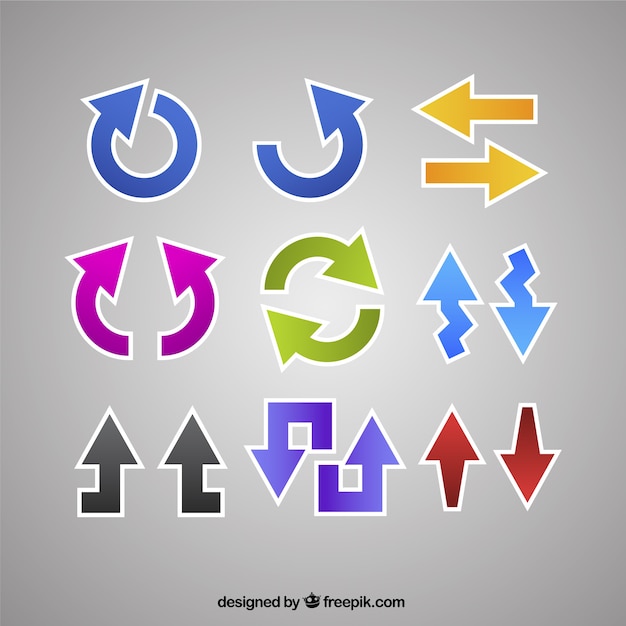 Free vector assortment of colorful stickers with arrow shaped