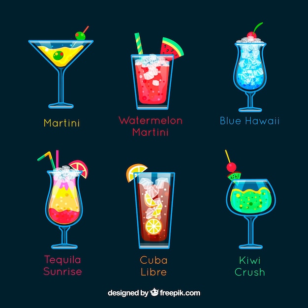 Free vector assortment of colorful summer drinks