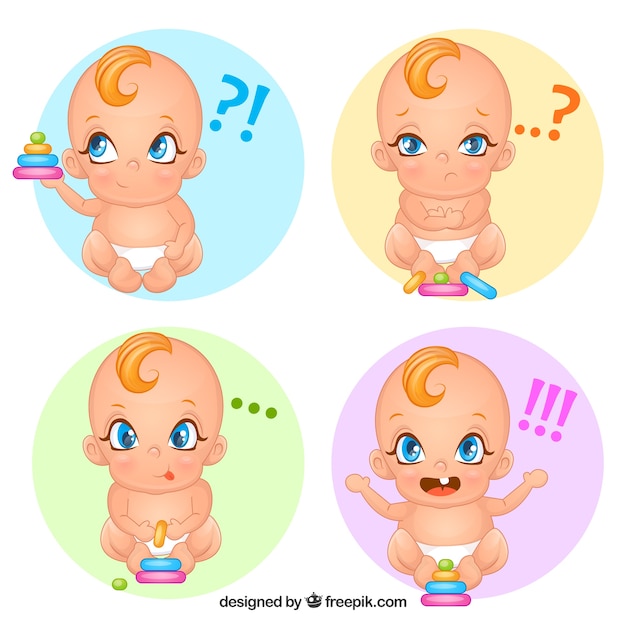 Free vector assortment of cute baby with expressive faces