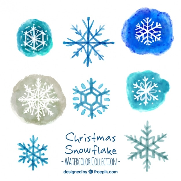 Free vector assortment of decorative snowflakes painted with watercolor