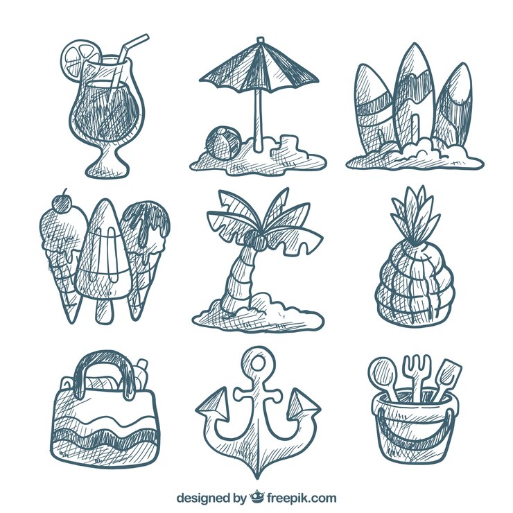 Free Vector assortment of decorative summer objects in hand-drawn style