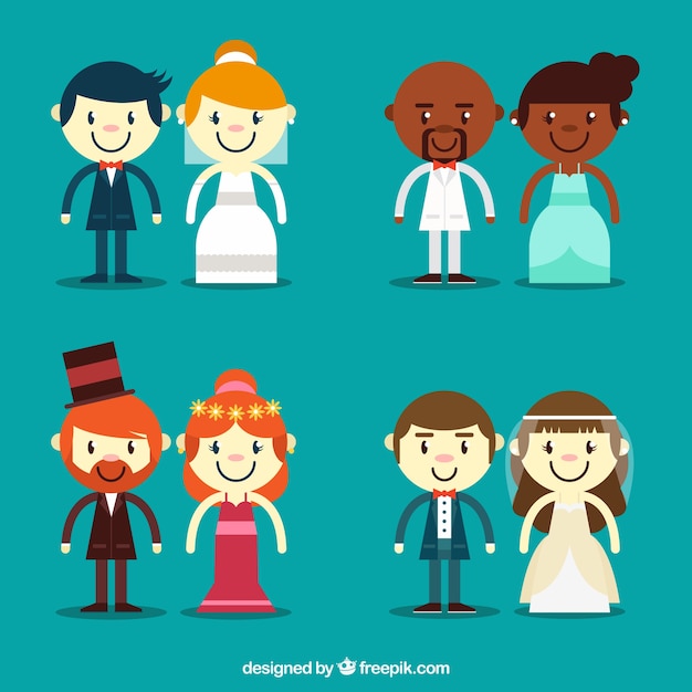 Free vector assortment of different wedding couples