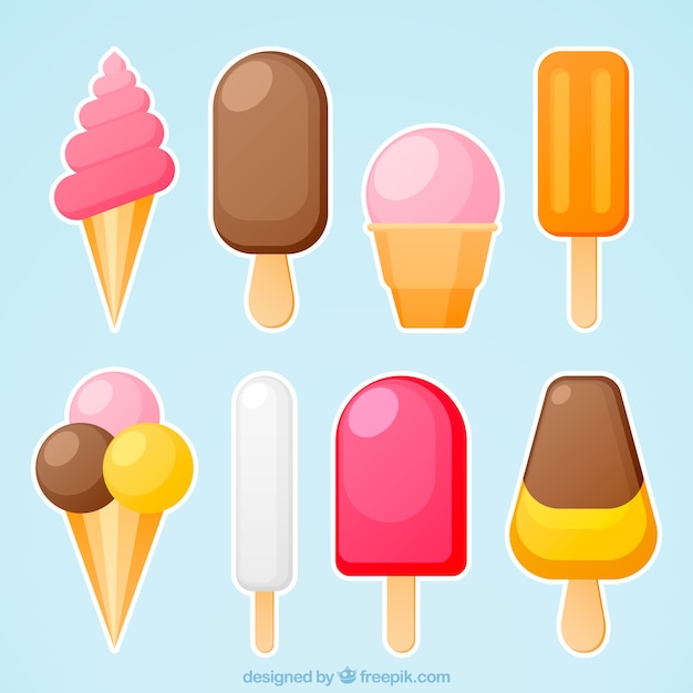 Free vector assortment of eight delicious ice creams