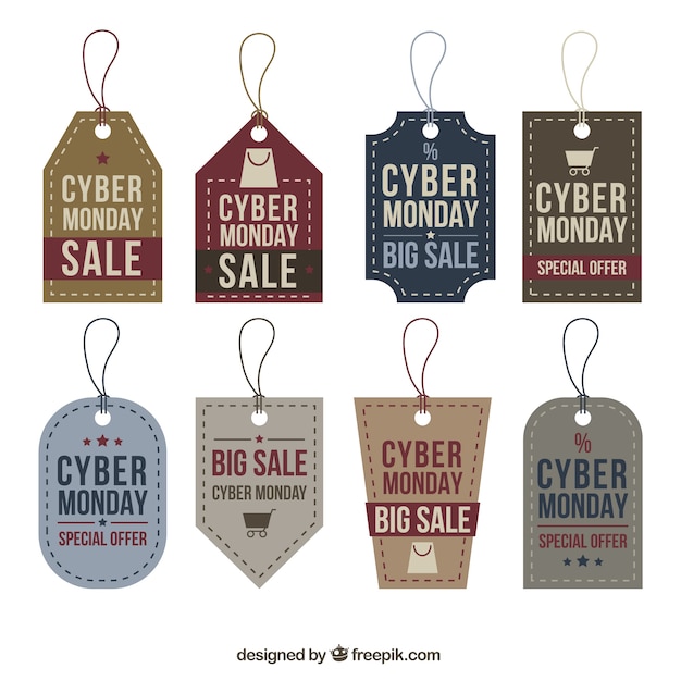 Free vector assortment of eight geometric tags for cyber monday