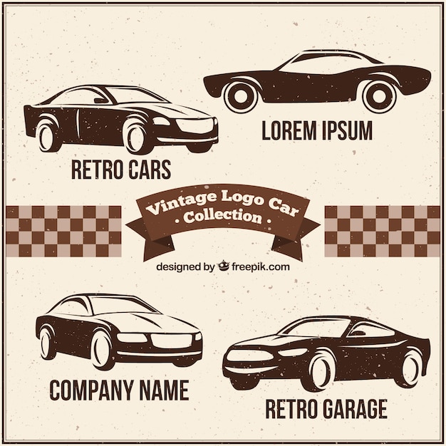 Assortment of fantastic car logos in retro style