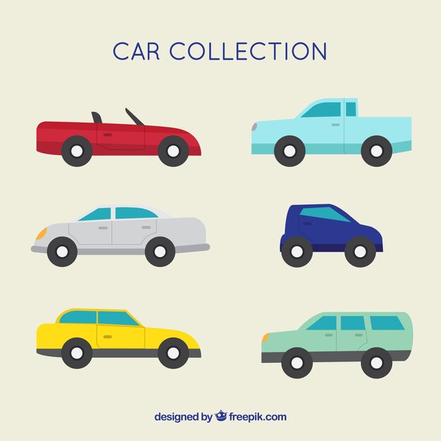 Assortment of fantastic cars in flat design