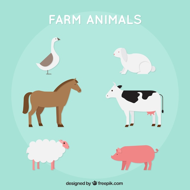 Assortment of farm animals in flat design