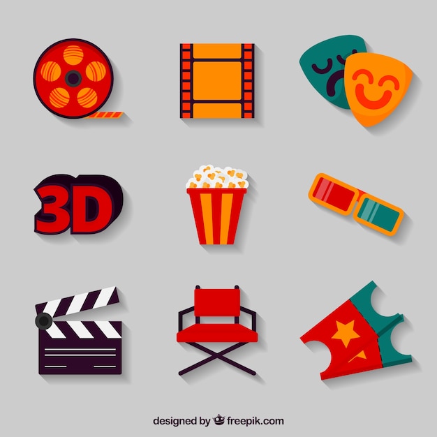 Free vector assortment of film objects in flat design