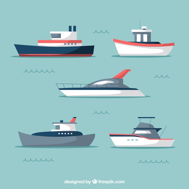Vettore gratuito assortimento di cinque barche moderne