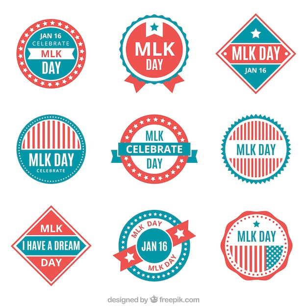 Free vector assortment of flat badges for martin luther king day