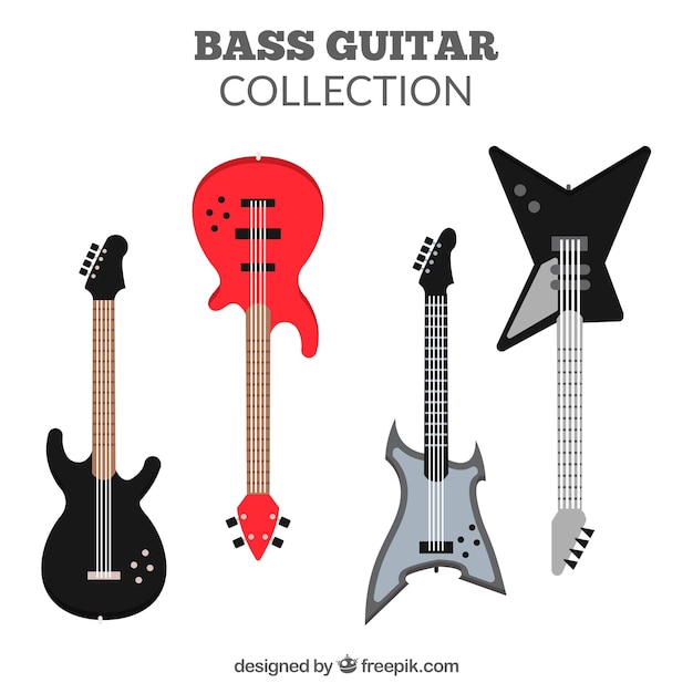 Free vector assortment of flat bass guitars