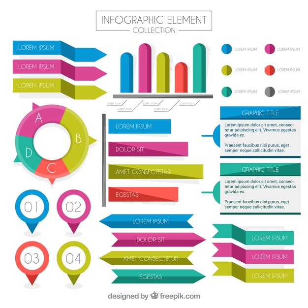 フラットカラフルなインフォグラフィック要素の盛り合わせ