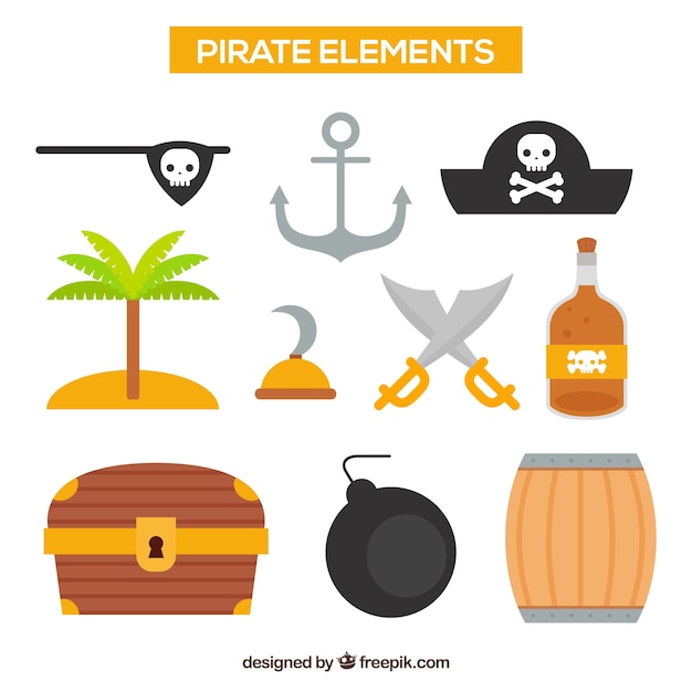 Free vector assortment of flat decorative pirate elements