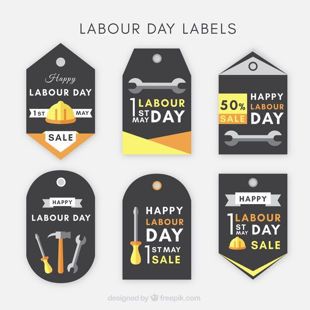 Assortment of flat labels for international worker's day