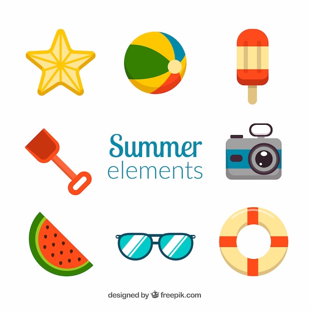 Free vector assortment of flat summer objects