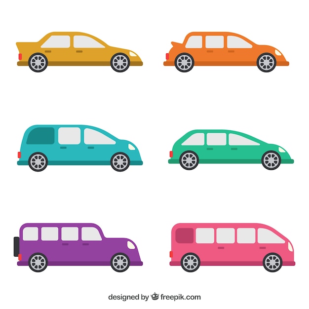 Assortment of flat vehicles with fantastic colors