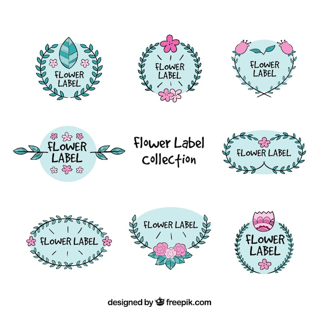 Free vector assortment of floral labels in hand-drawn style