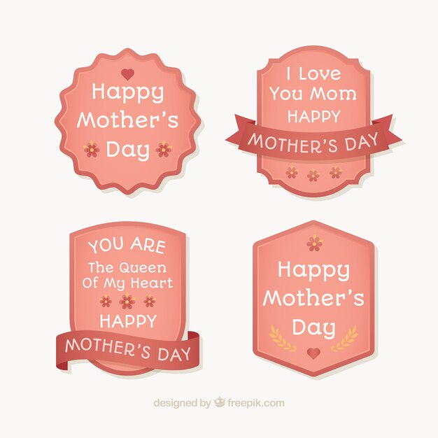 Free vector assortment of four mother's day stickers in flat design