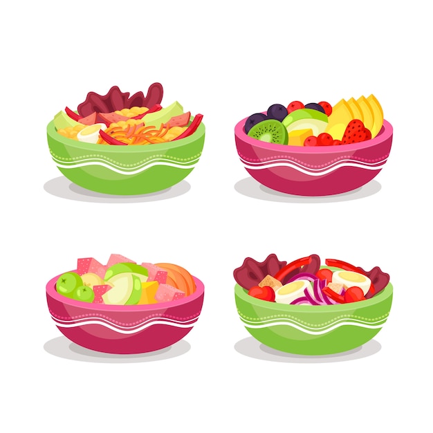 Free vector assortment of fruit and salad bowls