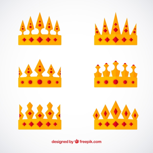 Free vector assortment of gold crowns with red gems