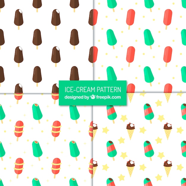 Assortment of great patterns with ice creams in flat design