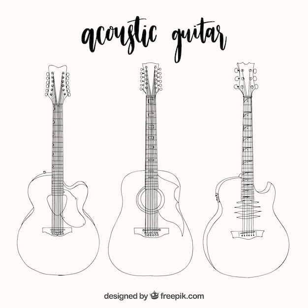 Assortment hand-drawn acoustic guitars