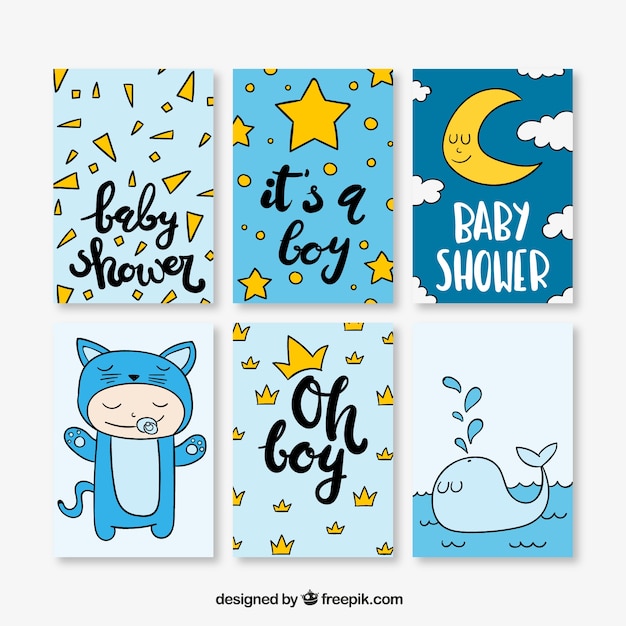 Vettore gratuito assortimento di carte baby shower disegnati a mano