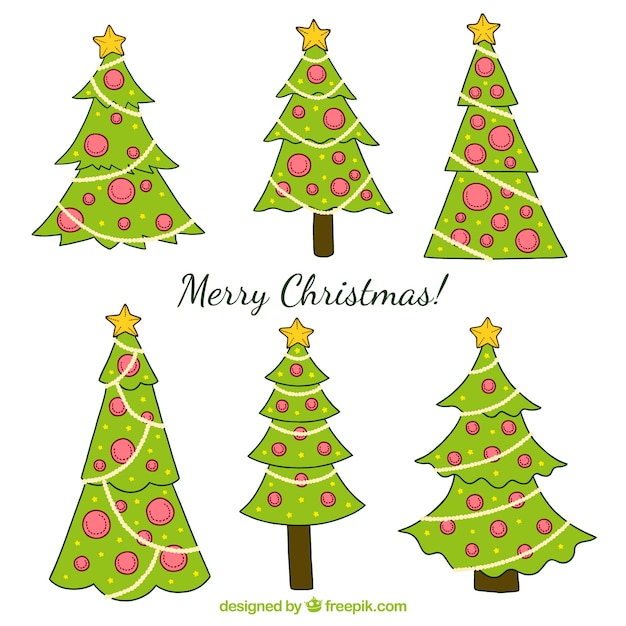 Assortment of hand-drawn christmas trees