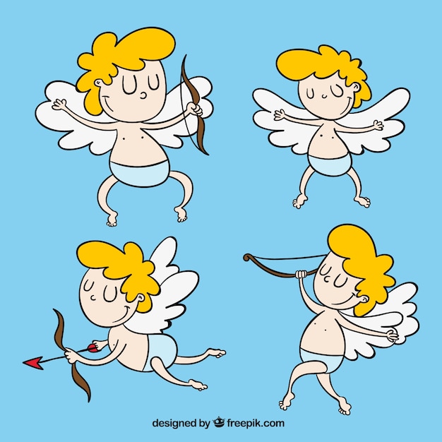 Assortment of hand-drawn happy cupids