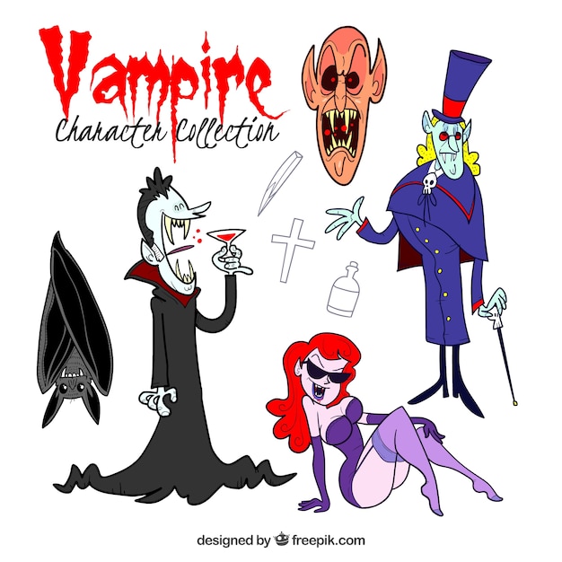 Vettore gratuito assortimento di vampiri disegnati a mano