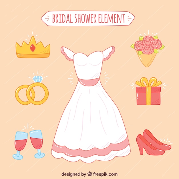 Assortment of hand-drawn wedding elements