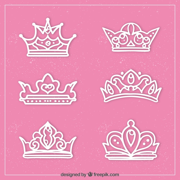 Assortment of hand-drawn white crowns