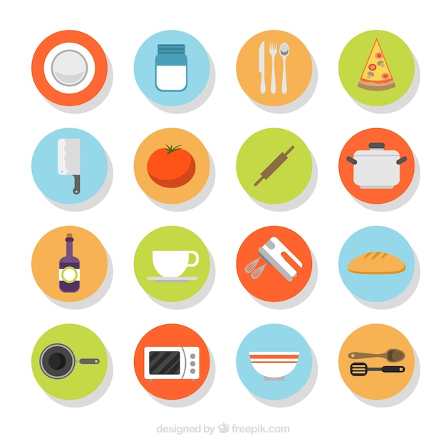Assortment of kitchen elements in flat design