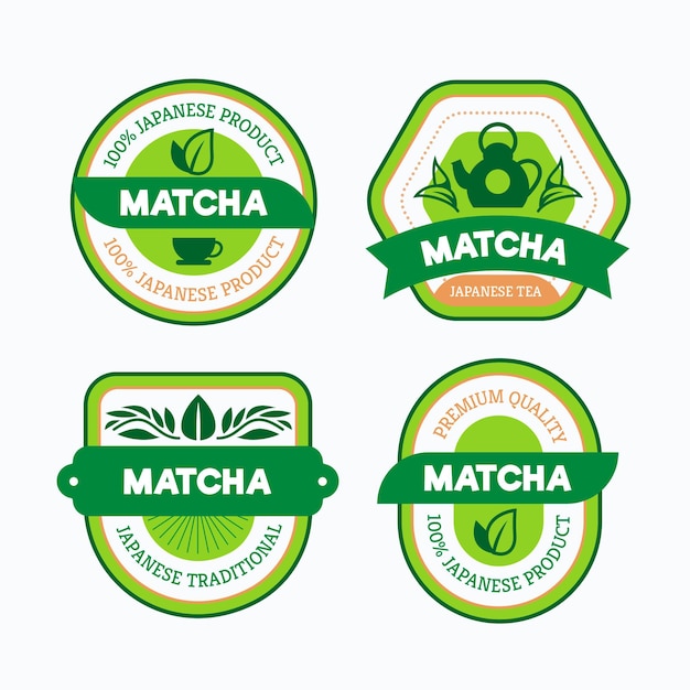 Assortment of matcha tea badges