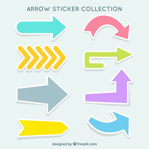 Бесплатное векторное изображение Ассортимент декоративных стрелок наклейки с различными цветами
