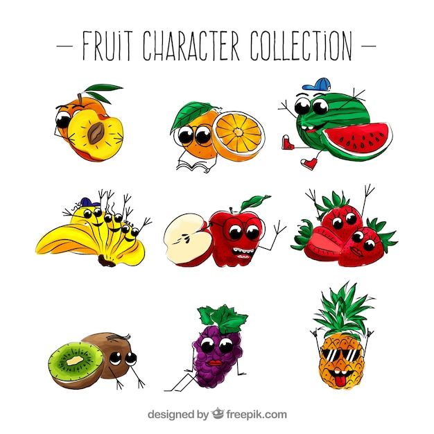 Бесплатное векторное изображение Ассортимент забавных персонажей фруктов