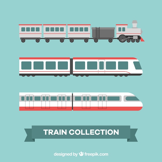 Бесплатное векторное изображение Ассортимент трех плоских поездов