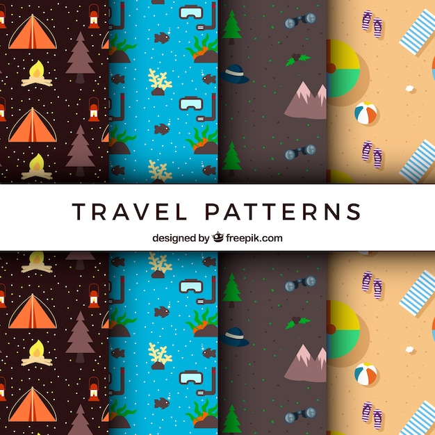 무료 벡터 모험과 여름의 요소와 여행 패턴의 구색