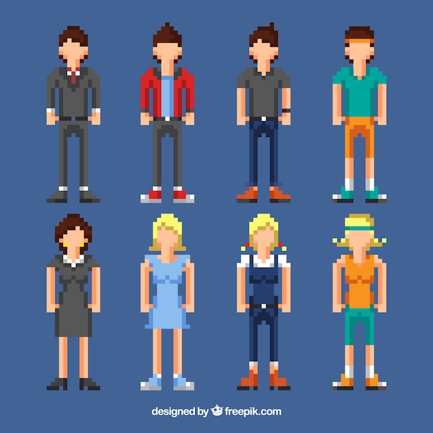 Free vector assortment of people in pixel style