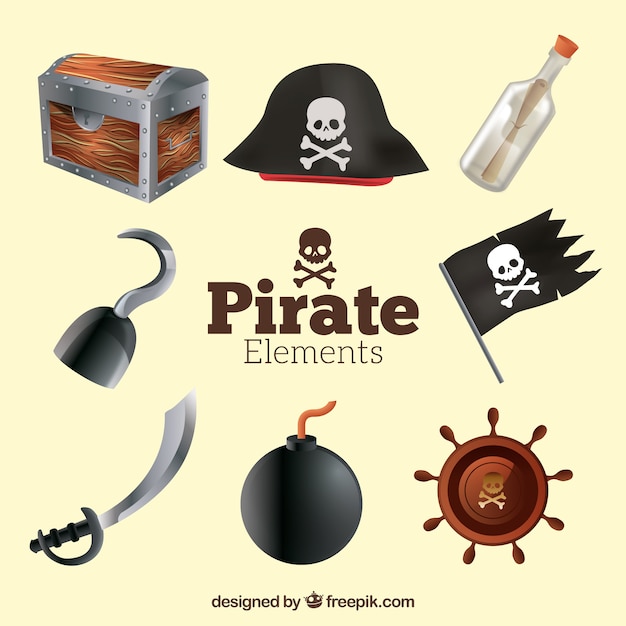 Vettore gratuito assortimento di oggetti pirata realistici