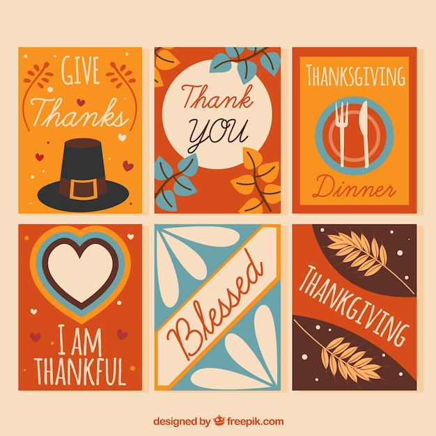 Free vector assortment of retro thanksgiving cards